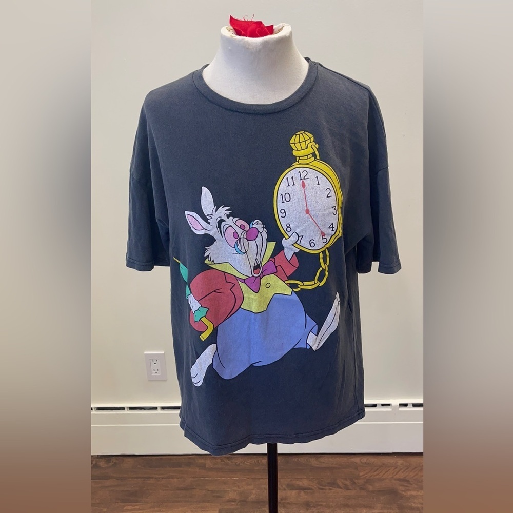 Disney X ZARA big face Alice Clock Rabbit T-shirt | Alice In Wonderland | RARE